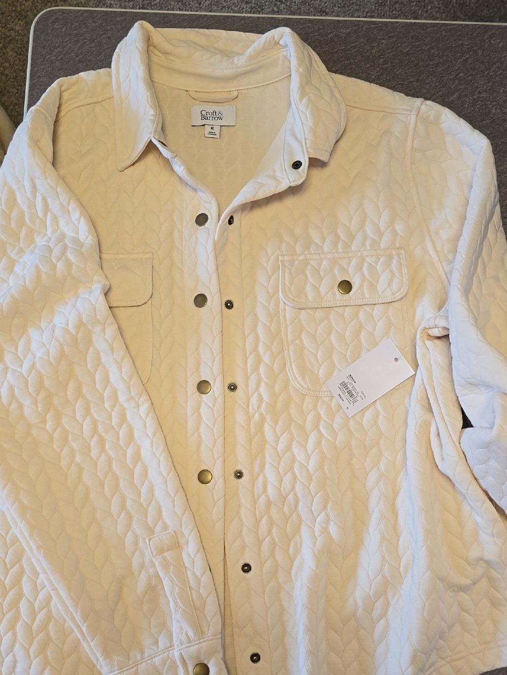 croft & barrow Cream Quilted Snap-Front Shirt Jacket
